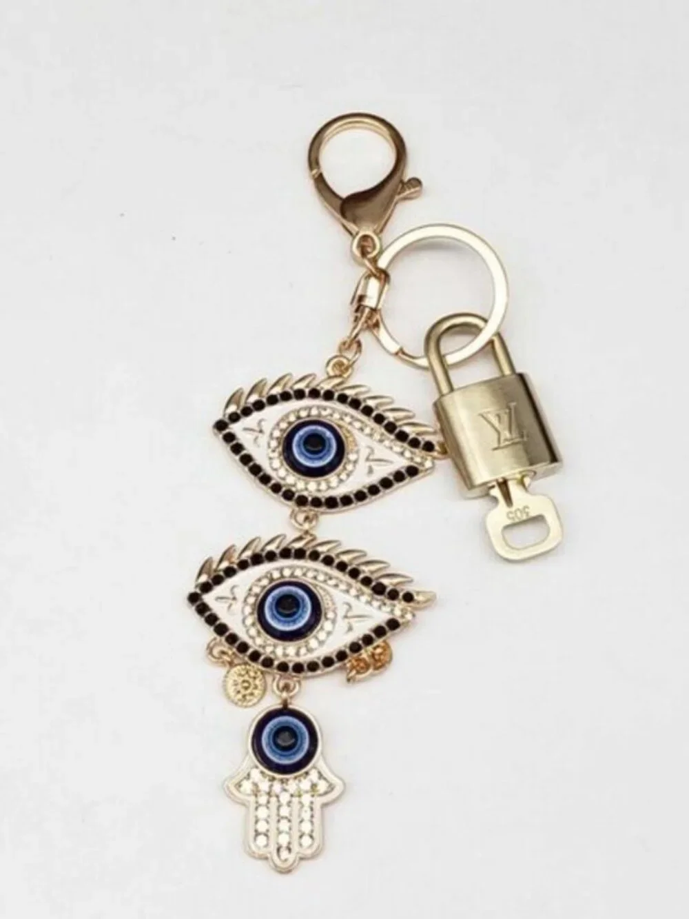 LV Authentic Gold Padlock 🔒 Key Set w/ Unbranded Evil Eye Keychain Charm